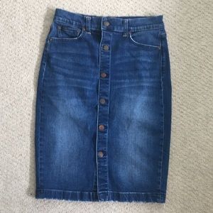 Button-front Denim Pencil Skirt